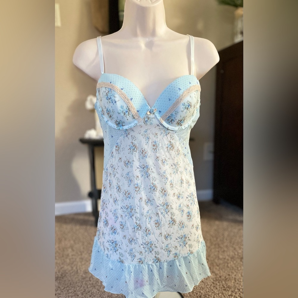 Beautiful Sophie b bra top blue Floral baby doll lingerie & matching panty